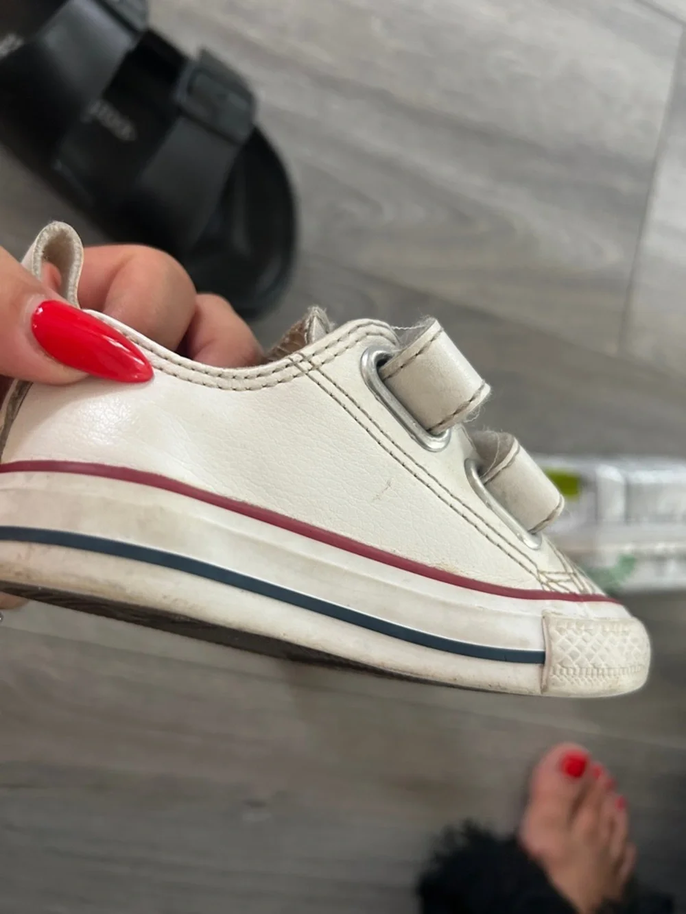 Converse Kids White Sneakers with Red Trim Velcro